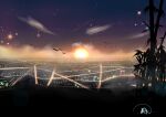  absurdres bamboo bird chinese_commentary city_lights cityscape commentary contrail highres night night_sky no_humans original outdoors rune_xiao scenery signature sky star_(sky) starry_sky sun sunset 