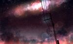  absurdres chinese_commentary commentary highres light_particles no_humans original outdoors power_lines rune_xiao signature sky star_(sky) star_(symbol) starry_sky still_life utility_pole 