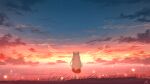  1girl animal_ears cat_ears cat_girl cat_tail chinese_commentary clouds commentary_request from_behind gradient_sky grass highres long_hair original outdoors rune_xiao scenery signature sky standing star_(sky) starry_sky sunset tail white_hair wings 