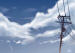  blue_sky chinese_commentary clouds commentary light_particles no_humans original outdoors rune_xiao scenery signature sky still_life utility_pole 