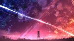  chinese_commentary clouds commentary_request full_body highres light_particles original outdoors rune_xiao scenery signature sky solo standing star_(sky) starry_sky 