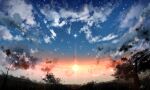  absurdres bird blue_sky chinese_commentary clouds commentary_request highres no_humans original outdoors rune_xiao scenery signature sky star_(sky) starry_sky sunset tree 