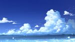  blue_sky chinese_commentary clouds commentary_request contrail day highres horizon light_particles no_humans ocean original outdoors rune_xiao scenery signature sky still_life 