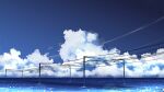  blue_sky chinese_commentary clouds commentary_request contrail highres no_humans ocean original outdoors power_lines road rune_xiao scenery signature sky star_(sky) starry_sky still_life utility_pole 