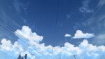  blue_sky chinese_commentary clouds commentary_request from_below highres no_humans original outdoors power_lines rune_xiao scenery signature sky star_(sky) starry_sky still_life tree utility_pole 