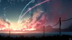  chinese_commentary clouds commentary_request gradient_sky highres horizon night night_sky no_humans ocean original outdoors power_lines rune_xiao scenery signature sky star_(sky) starry_sky still_life utility_pole 