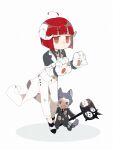  2boys :&lt; ahoge animal_ears animal_hands black_necktie black_shirt blue_eyes blue_hair chibi closed_mouth coat collared_shirt commentary_request dog_boy dog_ears dog_tail employee_(lobotomy_corporation) film_grain gloves grey_gloves grey_jacket grey_pants horns jacket lobotomy_corporation long_sleeves male_focus multiple_boys necktie open_mouth pants paw_gloves project_moon redhead shirt short_hair smile somalia tail white_coat white_necktie white_pants white_shirt 