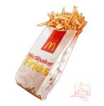  bag emufaasu food food_focus french_fries highres mcdonald&#039;s no_humans original paper_bag signature simple_background still_life white_background 