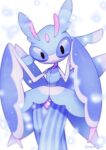  alternate_color blurry closed_mouth commentary crossed_legs looking_at_viewer lurantis pokemon pokemon_(creature) smile solo violet_eyes watermark watson_cross white_background yajuuraku 