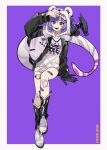  1girl absurdres bandaid bandaid_on_leg black_nails blue_eyes boots dragon dragon_girl dragon_tail heterochromia highres hood hoodie kiliko-san long_sleeves looking_at_viewer medium_hair nijisanji nijisanji_en open_mouth purple_hair selen_tatsuki sitting smile solo tail teeth violet_eyes virtual_youtuber 