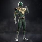  1boy 3d arm_guards armor artist_name belt bodysuit boots gloves gold_armor gold_trim green_bodysuit green_ranger helmet highres mighty_morphin_power_rangers power_rangers shoulder_armor tokujay tokusatsu twitter_username 