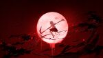  1girl animal_ears cat_ears cat_girl cat_tail chinese_commentary clouds commentary_request full_body full_moon highres holding holding_scythe moon original outdoors red_moon red_theme rune_xiao scenery scythe shirt shoes signature skirt sky socks solo tail white_shirt 