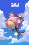  1girl absurdres bat_wings blue_eyes blue_sky chirko_0326 clouds colored_skin copyright_name disembodied_limb flying goggles highres kirby kirby:_planet_robobot kirby_(series) mask mecha meta_knight pink_hair pink_skin robobot_armor robot sky solid_oval_eyes susie_(kirby) wings yellow_eyes 