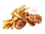  emufaasu food food_focus french_fries fried_chicken highres no_humans original realistic signature simple_background still_life white_background 