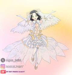  astral_dress black_hair celestial_being_uniform commentary date_a_live dress english_commentary green_eyes highres original rogue_paint tobiichi_origami tobiichi_origami_(spirit) white_dress 