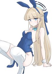  absurdres animal_ear_hairband animal_ears blue_archive blue_halo blue_leotard commentary_request covered_navel fake_animal_ears fake_tail hairband halo highres leotard playboy_bunny rabbit_ear_hairband rabbit_ears rabbit_tail roagun strapless tail toki_(blue_archive) toki_(bunny)_(blue_archive) 