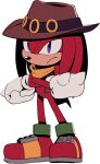  1boy animal_nose bandana body_fur bottomless brown_headwear brown_vest closed_mouth cowboy_hat crossed_arms digimin frown full_body furry furry_male gloves hat jewelry knuckles_the_echidna long_hair looking_at_viewer male_focus non-web_source official_art open_clothes open_vest red_footwear red_fur redhead ring shoes sidelocks sideways_mouth simple_background solo spiked_gloves standing tail the_murder_of_sonic_the_hedgehog transparent_background vest violet_eyes yellow_bandana yellow_gloves 