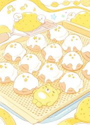  animal animal_focus bear bird chibi chibi_only commentary_request food food_focus food_request fruit highres icing korean_commentary lemon no_humans original pastel_colors spatula summernight_12 tray yellow_theme yume_kawaii 
