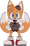  1boy animal_ears animal_nose blue_eyes blush blush_stickers body_fur brown_capelet brown_headwear capelet clenched_hands digimin fedora fox_boy fox_ears fox_tail full_body furry furry_male gloves hands_up happy hat legs_apart looking_at_viewer male_child male_focus mini_hat multiple_tails non-web_source official_art open_mouth plaid_capelet red_footwear shoes simple_background smile socks solo sonic_(series) standing straight-on tail tails_(sonic) the_murder_of_sonic_the_hedgehog transparent_background two-tone_fur two_tails white_fur white_gloves white_socks wide-eyed yellow_fur 