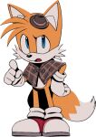  1boy animal_ears animal_nose blue_eyes body_fur brown_capelet brown_headwear capelet digimin fedora fox_boy fox_ears fox_tail full_body furry furry_male gloves hand_on_own_hip hand_up hat looking_at_viewer male_child male_focus mini_hat multiple_tails non-web_source official_art open_mouth plaid_capelet pointing pointing_at_viewer red_footwear shoes simple_background socks solo sonic_(series) standing tail tails_(sonic) the_murder_of_sonic_the_hedgehog transparent_background two-tone_fur two_tails white_fur white_gloves white_socks yellow_fur 