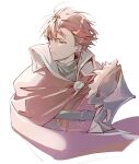  1boy absurdres armor cape closed_mouth diamant_(fire_emblem) fire_emblem fire_emblem_engage high_collar highres illust_mi looking_to_the_side red_cape red_eyes redhead short_hair shoulder_armor solo white_background 