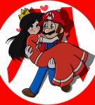 black_hair blue_eyes brown_eyes brown_hair carrying carrying_person couple mario original_character red_hat super_mario_bros.