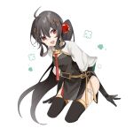  1girl ahoge black_hair black_thighhighs china_dress chinese_clothes dress hair_ornament long_hair mechanical_arms open_mouth pulao_(punishing:_gray_raven) punishing:_gray_raven red_eyes short_sleeves side_ponytail slixin thigh-highs very_long_hair white_background 