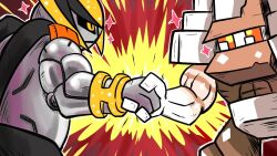  2others black_sclera closed_mouth colored_sclera commentary english_commentary epic_handshake_(meme) garganacl handshake humanoid_robot iron_boulder meme metal_skin multiple_others muscular orange_eyes orange_sclera other_focus outline personification pokemon pokemon_(creature) pokemon_focus robot rock_type_theme_(pokemon) scarzig second-party_source video_thumbnail white_outline yellow_eyes youtube_video_thumbnail 
