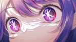  1girl absurdres blurry close-up commentary depth_of_field eye_focus eyelashes hair_between_eyes highres hoshino_ai_(oshi_no_ko) multicolored_eyes oshi_no_ko pink_eyes purple_hair sidelocks solo star-shaped_pupils star_(symbol) symbol-shaped_pupils violet_eyes yudukinemu 