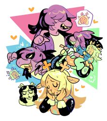  3girls absurdres animal_ears antlers blonde_hair blush cat_ears catti_(deltarune) closed_eyes commentary deer_ears deltarune furry furry_female gogeyama grin heart highres horns long_hair long_sleeves motor_vehicle motorcycle multiple_girls multiple_views noelle_holiday on_motorcycle sharp_teeth smile susie_(deltarune) sweat teeth utdr_(toby_fox) yuri 