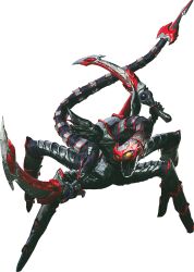  1boy agito:_psychic_war armor creature creature_focus eldritch_abomination full_body giant giant_monster highres holding holding_sword holding_weapon horns kamen_rider kamen_rider_agito_(series) kamen_rider_shining_gill_agito monster monster_focus no_humans open_mouth power_armor red_horns sharp_teeth shining_caliber simple_background solo sword tail teeth tokusatsu weapon 