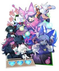  1boy 1other 4girls bell bell_ear_ornament bomb deltarune double_v dummy_(undertale) explosive furry furry_male ghost_pink_(deltarune) goat_boy hair_bell hair_ornament heart_locket highres horns kris_(dark_world)_(deltarune) kris_(deltarune) mad_mew_mew mouse_girl multiple_girls musekinin4 official_alternate_costume orange_(deltarune) pointing ralsei reptile_girl school_uniform susie_(dark_world)_(deltarune) susie_(deltarune) utdr_(toby_fox) v 