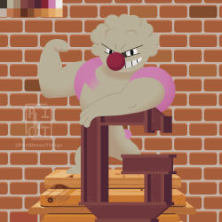  brick_wall color_guide commentary english_commentary flexing grin gurdurr muscular pilotdrawsthings pokemon pokemon_(creature) pokemon_focus red_nose smile solo steel_beam teeth veins 