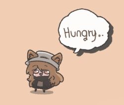  1girl animal_ear_fluff animal_ears arknights ceobe_(arknights) chibi dog_ears dog_girl dog_tail hungry kzkee long_hair open_mouth solo tail very_long_hair 