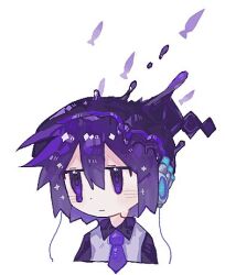  1girl beret chicken_salad_(8ntasjmpkm90039) closed_mouth commentary_request dripping_eye hat lowres necktie portrait purple_hair purple_necktie short_hair simple_background solo utane_uta utau violet_eyes white_background 