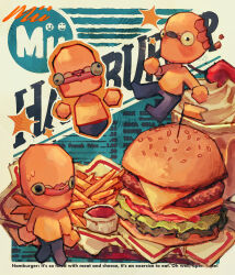  1boy beef_boss blush burger cheese cherry copyright_name cross-eyed english_commentary english_text food french_fries fruit highres ketchup lettuce menu mii_(nintendo) milkshake multiple_views nintendo rayman_limbs revercemii sesame_seeds sketch sparkle tomato 