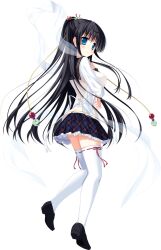  1girl back_bow black_hair blue_bow blue_bowtie blue_eyes bow bowtie frilled_skirt frills from_behind full_body game_asset hagoromo loafers long_hair long_sleeves looking_back magatama magical_marriage_lunatics!! mitsu_no_tama_yori_hime neck_ribbon non-web_source official_art plaid_clothes plaid_sailor_collar plaid_skirt ponytail ribbon ribbon-trimmed_thighhighs ribbon_trim sailor_collar school_uniform serafuku shawl shirt shoes simple_background skirt tachi-e thigh-highs transparent_background two-tone_shirt very_long_hair white_shirt yamakaze_ran 
