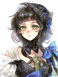  1girl black_dress black_hair black_veil chinese_commentary commentary_request coppelia_(reverse:1999) detached_collar dress green_eyes highres looking_at_viewer lu_jichi parted_lips portrait reverse:1999 short_hair solo veil white_background 
