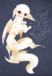  1other animal_feet animal_hands art_fight_attack artist_name body_fur commentary creature creature_focus dated english_commentary full_body gift_art head_wings highres jejejunum looking_to_the_side neck_fur no_mouth no_nose original other_focus red_eyes sketch_inset solo winged_tail wings yellow_fur yellow_wings 