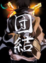  back black_background commentary_request gun holding holding_gun holding_weapon imamuu_(imamoon) katekyo_hitman_reborn simple_background upper_body weapon xanxus 