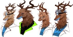  4boys animal_hospital_(roblox) antlers body_fur brown_fur brown_hair commentary deer_boy doctor doctor_(animal_hospital) dr._harlow furry furry_male glasses head_mirror horns male_focus mask mouth_mask multiple_boys paramedic_(animal_hospital) pasta_nom portrait roblox simple_background surgeon_(animal_hospital) surgical_mask untranslatable_commentary white_background 