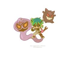  1girl alter_(apex_legends) apex_legends arbok belt black_belt black_eyes black_sclera black_shoes bodysuit character_name chibi colored_sclera copyright_name dated east-west_crossover gengar green_eyes green_hair grey_bodysuit hair_behind_ear holding holding_poke_ball horns joong_beak mechanical_horns mechanical_tail poke_ball poke_ball_(basic) pokemon pokemon_(creature) red_sclera shoes short_hair smile tail tongue tongue_out twitter_username v-shaped_eyebrows white_background yellow_sclera 