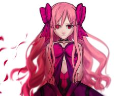  1girl absurdres black_choker black_leotard black_trim bow choker clothing_cutout dead_apostle_noel_(tsukihime) dress expressionless floating_hair glowing glowing_eyes hair_between_eyes hair_bow highres kizzif0012 leotard long_hair looking_at_viewer mole mole_under_mouth mystic_eyes_of_roses noel_(tsukihime) petals pink_bow pink_hair purple_dress purple_wrist_cuffs red_eyes rose_petals solo tsukihime tsukihime_(remake) two_side_up vampire wavy_hair wavy_sidelocks wrist_cuffs 