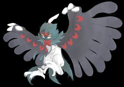  alternate_color black_background bright_pupils commentary_request decidueye feathers highres looking_at_viewer no_humans pokemon pokemon_(creature) pokemon_focus s8iyt shiny_pokemon simple_background solo white_pupils wings yellow_eyes 