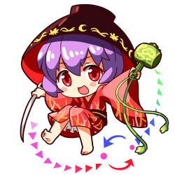  1girl :d barefoot bowl chibi chibi_only commentary full_body holding holding_mallet holding_needle japanese_clothes kimono long_sleeves looking_at_viewer lowres mallet miracle_mallet needle one-hour_drawing_challenge open_mouth red_eyes red_kimono renren_(ah_renren) short_hair simple_background smile solo sukuna_shinmyoumaru symbol-shaped_pupils touhou white_background wide_sleeves 