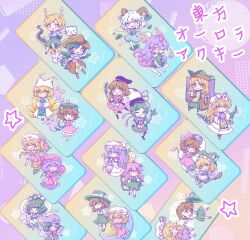  6+girls :o absurdres ahoge animal_ear_fluff animal_hat antlers apron ascot asymmetrical_sidelocks barefoot black_hair black_hat black_shoes black_skirt black_socks black_vest black_wings blonde_hair blue_dress blue_hat blue_shirt blue_tabard bow bowtie broom broom_riding brown_hair brown_shoes candle chair chen chinese_clothes collared_dress collared_shirt commentary_request constellation_print contrast_collar cowboy_hat crescent crescent_hat_ornament crescent_moon crystal crystal_wings curly_hair detached_sleeves disembodied_eye door dragon_tail dress earrings fang fire flandre_scarlet flower frilled_bow frilled_dress frilled_shirt_collar frilled_skirt frills frown full_body gap_(touhou) gohei green_eyes green_hair green_hat green_shirt green_shoes green_shorts green_skirt hair_bow hair_ornament hair_stick hair_tubes hakurei_reimu hands_in_opposite_sleeves hat hat_bow hat_ornament hat_ribbon head_wings heart highres holding holding_gohei horn_ornament horn_ribbon horns horse_girl horse_tail jewelry jiangshi kaku_seiga kicchou_yachie kirisame_marisa kitsune kneehighs koakuma kurokoma_saki long_hair long_sidelocks long_sleeves maribel_hearn mary_janes medium_hair mika_(alquermes) mirror miyako_yoshika mob_cap moon multiple_girls multiple_tails necktie nekomata newsboy_cap nishida_satono ofuda ofuda_on_head one_eye_closed open_mouth orb otter_spirit_(touhou) oversized_spoon paw_pose paw_print pink_shoes puffy_short_sleeves puffy_sleeves purple_dress purple_flower purple_hair purple_shirt purple_skirt red_bow red_eyes red_necktie red_ribbon red_skirt red_vest remilia_scarlet ribbon sharp_teeth sheep_horns shirt shirt_tucked_in shoes short_hair short_sleeves shorts sidelocks single_earring single_horn sitting skin_fang skirt skirt_set smile socks spork star_(symbol) t-shirt tabard taboo_japan_disentanglement tail tangzhuang tate_eboshi teeth teireida_mai tenkajin_chiyari test_tube touhou toutetsu_yuuma translation_request unworn_hat unworn_headwear usami_renko very_long_hair vest violet_eyes waist_apron waist_bow white_bow white_bowtie white_dress white_hair white_hat white_shirt white_socks wide_sleeves wings witch_hat wolf_spirit_(touhou) yakumo_ran yakumo_yukari yellow_ascot yellow_eyes yellow_flower yellow_sleeves yellow_tabard yin_yang yin_yang_orb yin_yang_print 