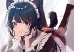 1girl absurdres animal_ears black_hair dog_ears dog_tail flower hair_flower hair_ornament heterochromia highres inui_toko long_hair low_twintails maid_headdress nijisanji onsen_ssr red_eyes red_flower smile solo swept_bangs tail twintails virtual_youtuber wa_maid yellow_eyes 