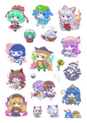  >_o ... 1boy 6+girls :< :d animal_ears backpack bag bird_wings black_dress black_hat black_thighhighs blonde_hair blue_eyes blue_hair blue_hood blush book boots bow brown_boots brown_eyes brown_shirt brown_shorts bucket cattail chakram chibi chibi_only chinese_clothes closed_mouth collared_shirt commentary_request cone_horns constellation_print crescent crescent_hat_ornament crescent_print cucumber dalachi_(headdress) detached_sleeves dress earrings energy energy_tail facial_mark fire flat_cap fold-over_boots fox_tail frilled_bow frills fujiwara_no_mokou full_body futatsuiwa_mamizou glasses gold_headdress goutokuji_mike green_bag green_eyes green_hair green_hat green_skirt grey_hair grey_horns hair_bobbles hair_bow hair_ornament hat hat_ornament head_wings highres holding holding_book holding_chakram holding_scepter holding_smoking_pipe holding_weapon hood horns in_bucket in_container jewelry junko_(touhou) kagiyama_hina kaoling kawashiro_nitori key key_earrings key_necklace kijin_seija kiseru kisume kumoi_ichirin l_hand leaf leaf_on_head long_hair long_sleeves looking_at_viewer mallet matara_okina michigami_nareko miracle_mallet mitsugashira_enoko mob_cap multicolored_hair multiple_girls multiple_hair_bows multiple_tails neck_ribbon necklace notepad ofuda ofuda_on_clothes one_eye_closed open_mouth orange_sleeves orange_tabard orb pants patchouli_knowledge pink_dress pink_hat plant purple_hair purple_horns pyrokinesis raccoon_ears raccoon_girl raccoon_tail red_bow red_dress red_eyes red_pants red_ribbon red_streaks red_tabard red_wings ribbon ringo_(touhou) sandals scepter seiran_(touhou) shirt short_sleeves shorts single_head_wing sitting skirt small_horns smile smoking_pipe solid_oval_eyes sphere_hair_ornament spoken_ellipsis streaked_hair sun_print suspenders tabard tail thigh-highs tokiko_(touhou) tongue tongue_out touhou triangle triangle_facial_mark tsukumo_benben tsukumo_yatsuhashi twintails two-tone_hair two_side_up unzan upside-down usekh_collar very_long_hair violet_eyes weapon white_dress white_streaks wide_sleeves wings wooden_bucket wrist_ribbon yatadera_narumi yellow_eyes yellow_ribbon yin_yang yin_yang_orb 
