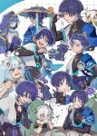  1boy 3girls anger_vein aqua_eyes aqua_hair arm_armor armor belt blue_hair blue_hood blue_vest blunt_ends blush closed_eyes cross-shaped_pupils cup dress drinking eyeshadow faruzan_(genshin_impact) flower genshin_impact gold gold_choker green_eyes green_hair hair_ornament hand_on_own_chin hat highres holding holding_cup hood hood_up japanese_armor jingasa kote kurokote layla_(genshin_impact) leaf looking_at_another looking_at_viewer makeup mandarin_collar multicolored_hair multiple_girls multiple_views nahida_(genshin_impact) open_clothes open_mouth open_vest paw_print purple_belt purple_flower purple_hair red_eyeshadow scaramouche_(cat)_(genshin_impact) scaramouche_(genshin_impact) side_ponytail sitting smug sweatdrop symbol-shaped_pupils tokodenashi tongue tongue_out translation_request triangle-shaped_pupils two-tone_vest vest violet_eyes vision_(genshin_impact) wanderer_(genshin_impact) white_dress white_hair white_vest wind x_hair_ornament yellow_eyes 