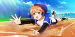 blush green_eyes hoshizora_rin jersey love_live!_school_idol_festival_all_stars orange_hair short_hair sports